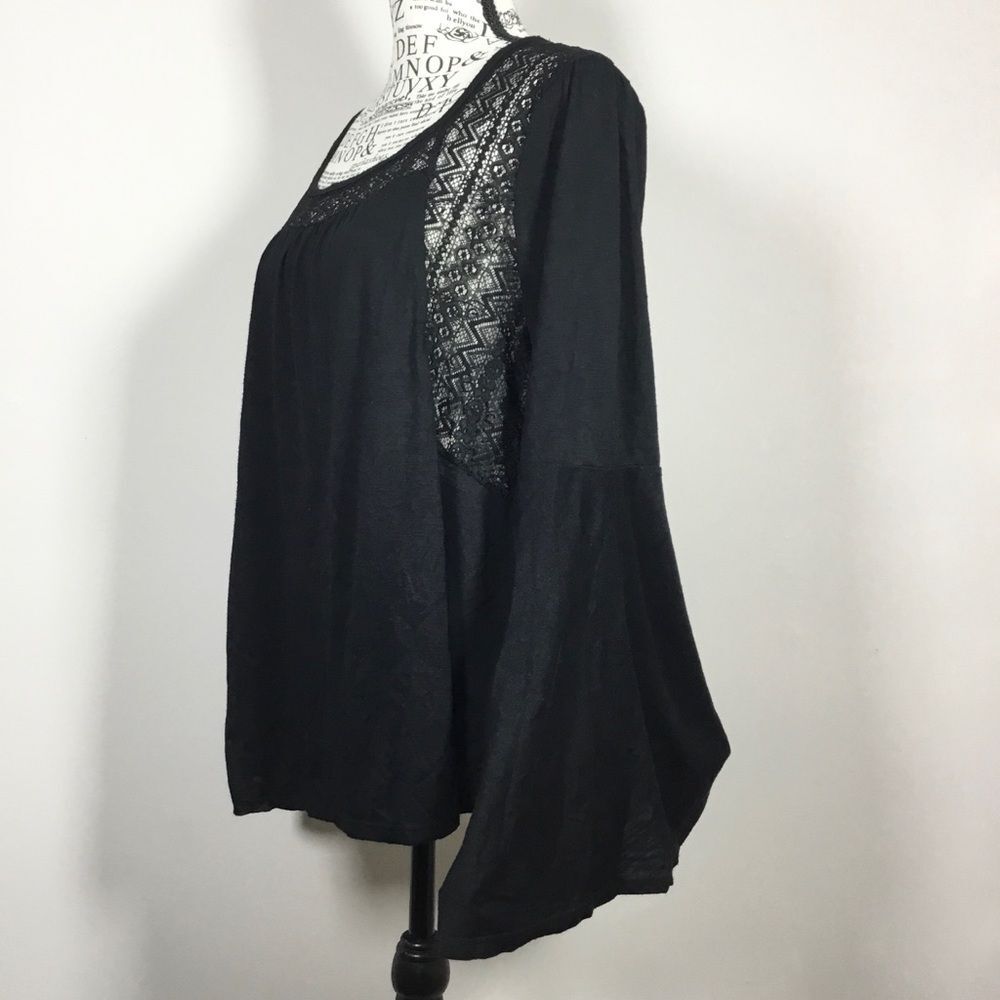 Long bell sleeve top lace edges tie back peasant wench milkmaid whimsy sz L
